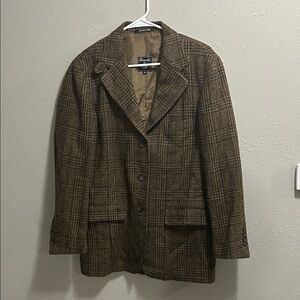 Faconnable Vintage Plaid Wool Blazer Tan